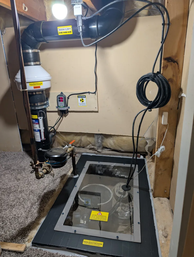 A finished radon mitigation system — photo shared by a Sask Air customer