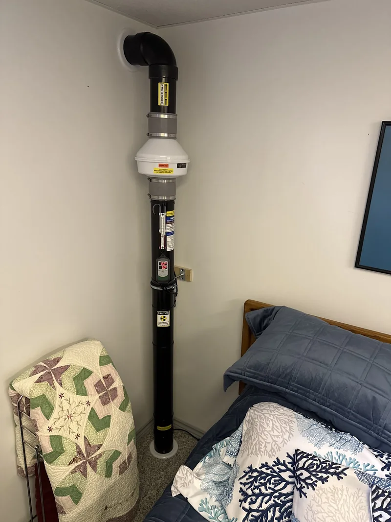 An in-line radon fan and venting — photo shared by a Sask Air customer