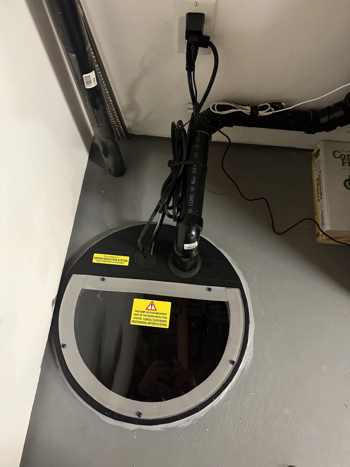 A radon detector measuring levels in a Saskatchewan basement